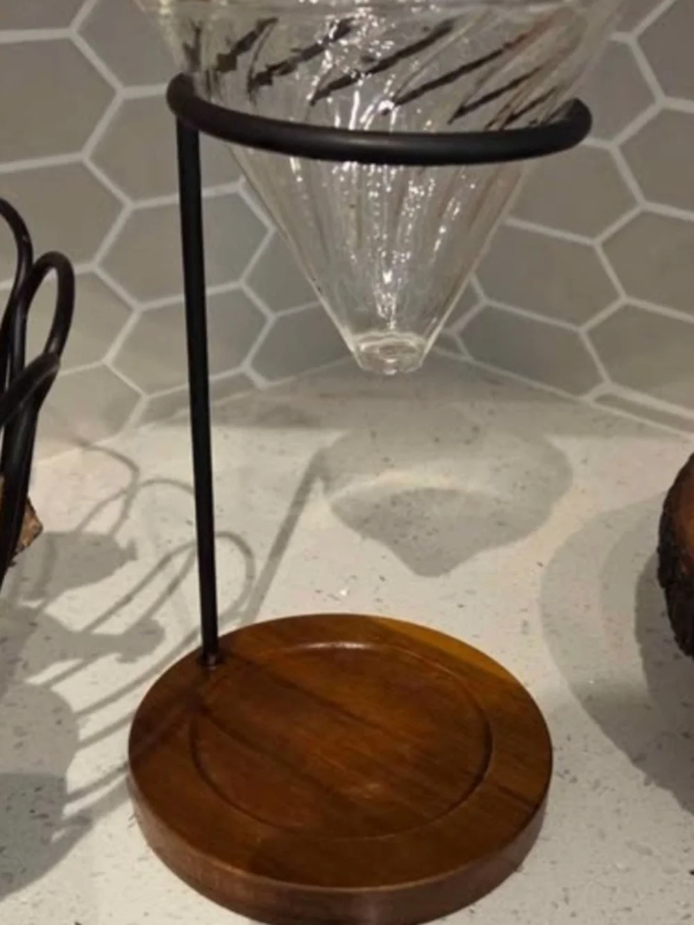 Wood Base And Glass Pour Over Coffee Stand.